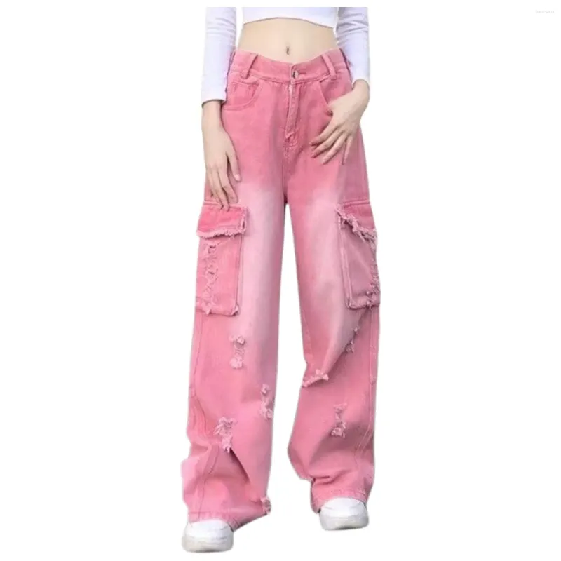 Pantalon de plage de jeans pour femmes pour juniors à la mode lavée et usée à la jambe droite de travail droit libre confortable