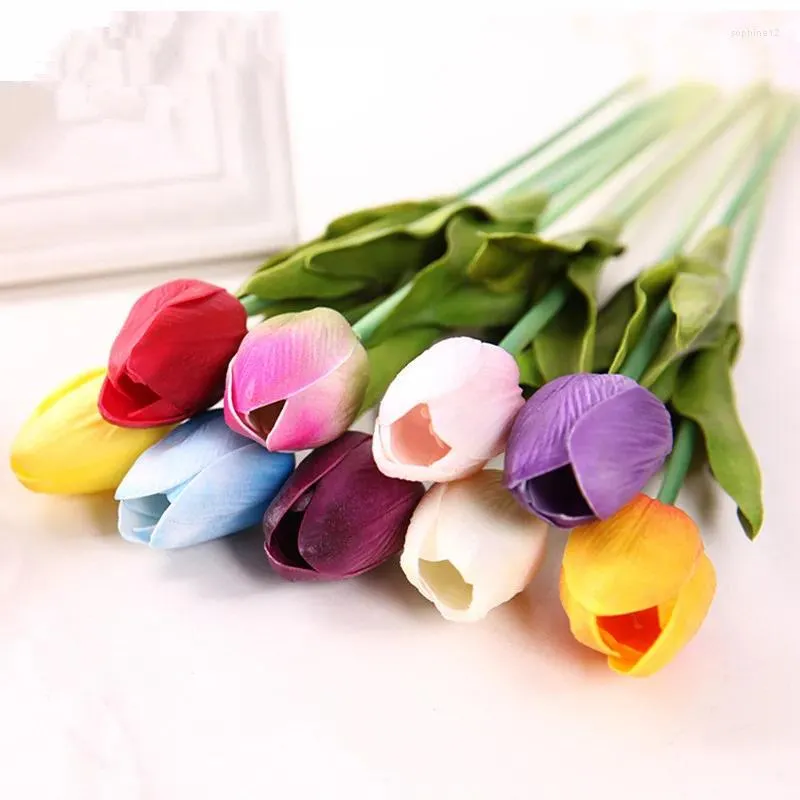 Kwiaty dekoracyjne Wysokiej jakości 1PCS prawdziwy dotyk tulipany sztuczny bukiet pu na domowe wieńce ślubne