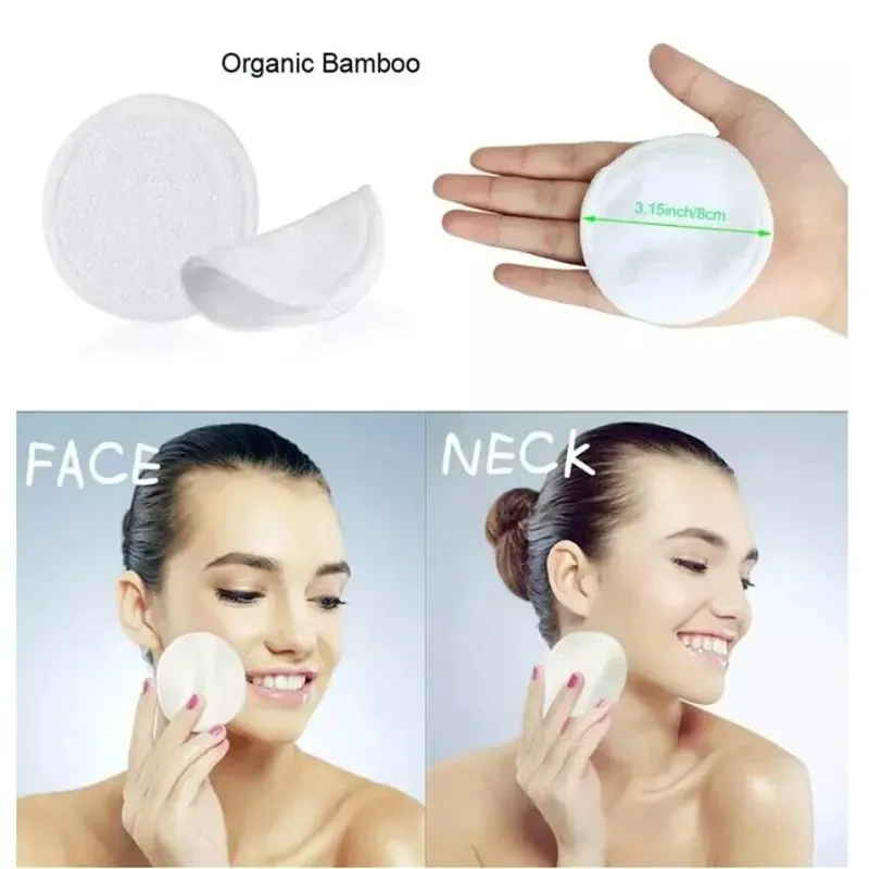 Herbruikbare wattenblokken bamboe fiber make -up remover pads wasbare rondes reinigende gezichtskatoen make -up verwijderingsblokken