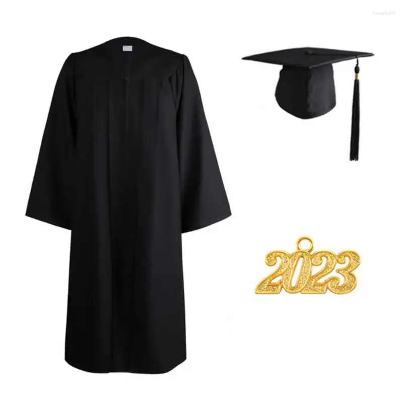 Conjuntos de roupas 1 conjunto de graduação uniforme vestido de graduação em preto sólido com borla 2024 faculdade hat unisex