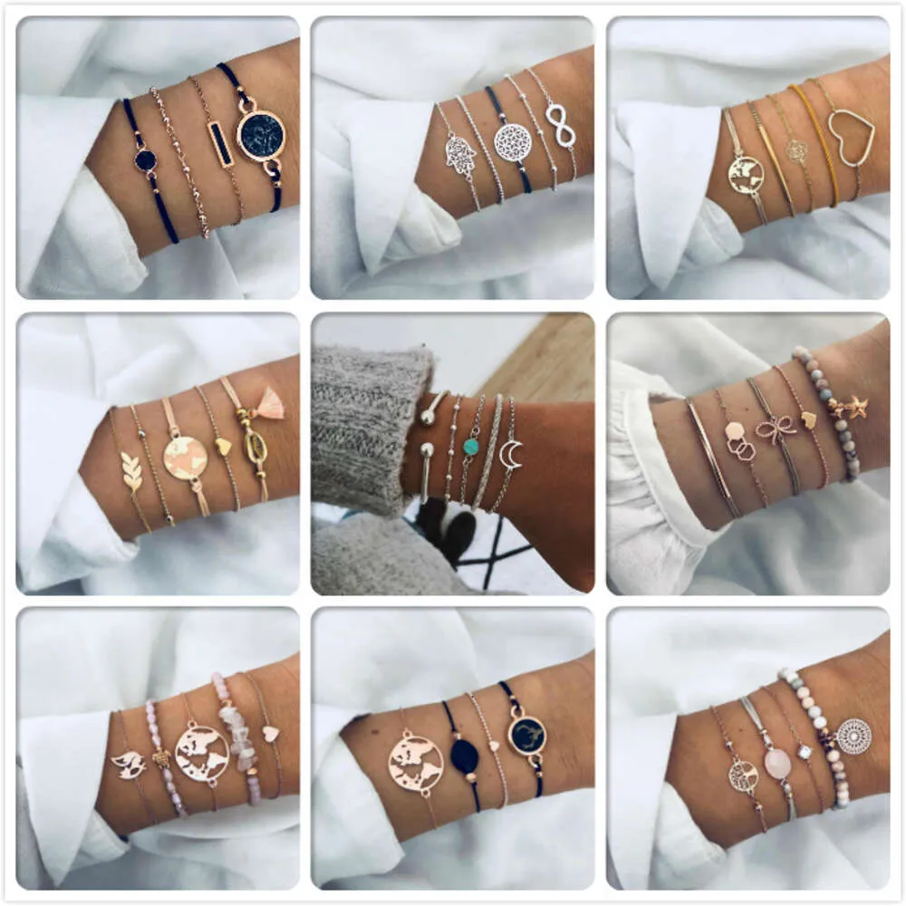 Nuovi modelli di vendita a caldo, più accessori fatti a mano alla moda, bracciali semplici, set di braccialetti geometrici in pietra luminosa