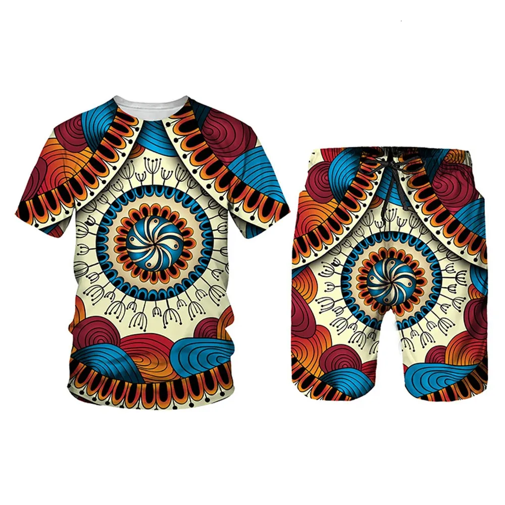 Summer African Tenues 3D Sport Imprimé Men Shorts Suit Vintage décontracté 2 pièces T-shirts