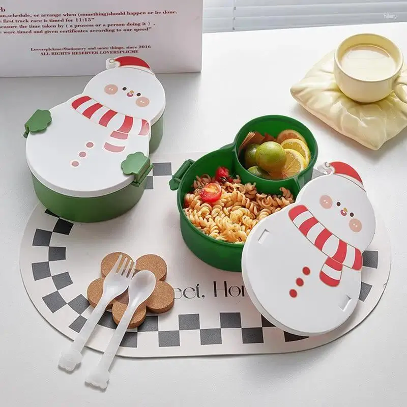 Naczynia obiadowe Śliczne pojemniki na lunch szkołę kemping pojemnika na piknik pudełko w kształcie bałwana z przedziałami prezenty świąteczne