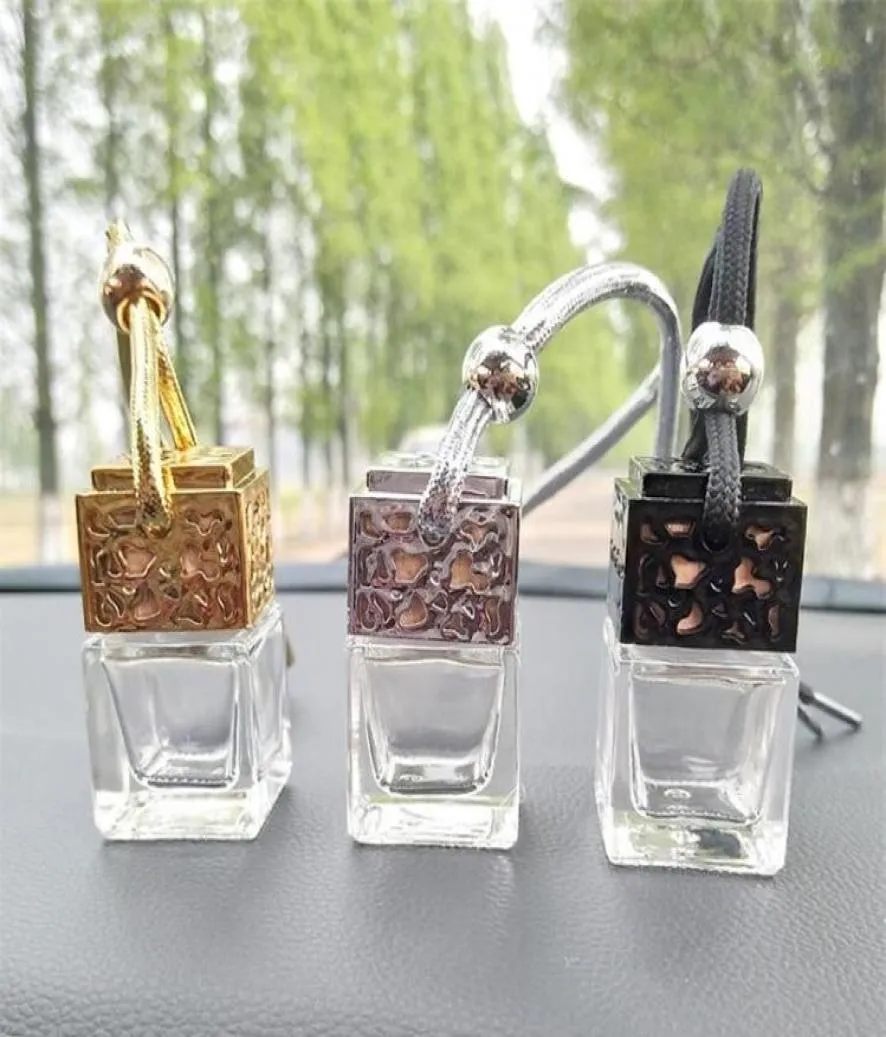 Cube Car Perfume Bottle suspendu creux Ornement d'ornement Freincheur d'air pour les huiles essentielles Percettes de diffuseur Bouteille en verre vide PE4704550