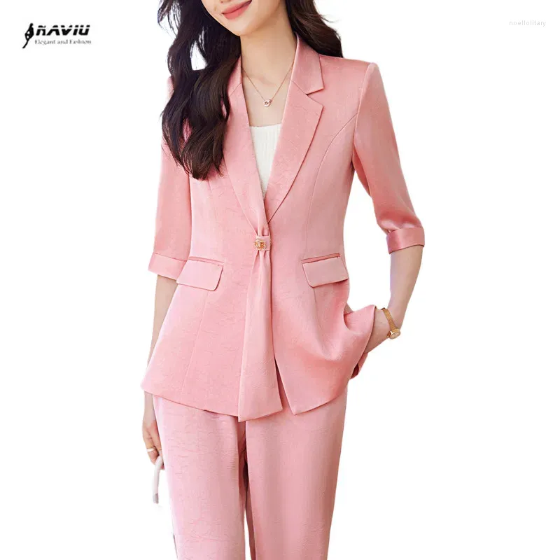 Pantalones de dos piezas para mujeres trajes rosa naviu para mujeres elegantes elegantes juegos de damas blancas muneve elegante blazer y pantalones de primavera