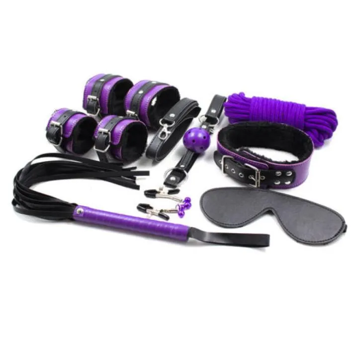 Unisex Fur Set Kit High Quality Leatherette Blindfold Handcuffs Collar Fetter Whip Ball Gag Bondage Device Sexy Toys DoctorMonalis1152857