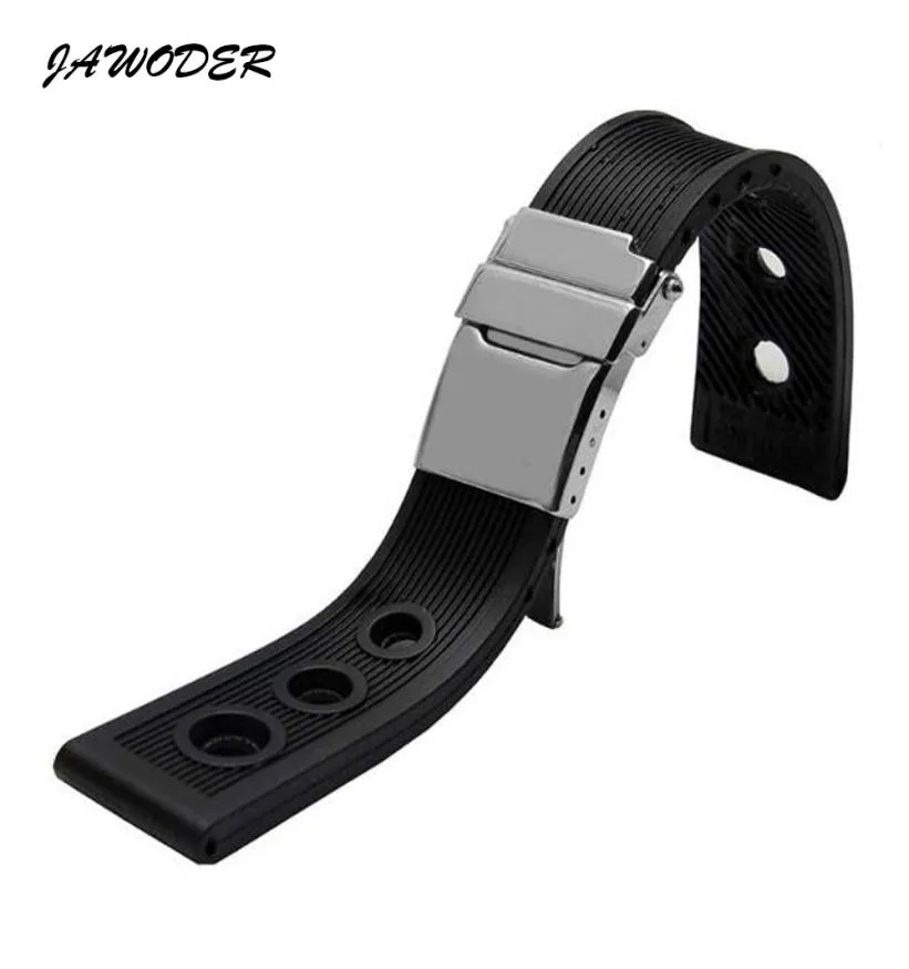 Jawoder Watchband 22mm 24mm Watch Bands Black Waterproof Diving Silicone Rubber Strap Silver Rostfritt stål KLASP FÖR +TOOLS2368601