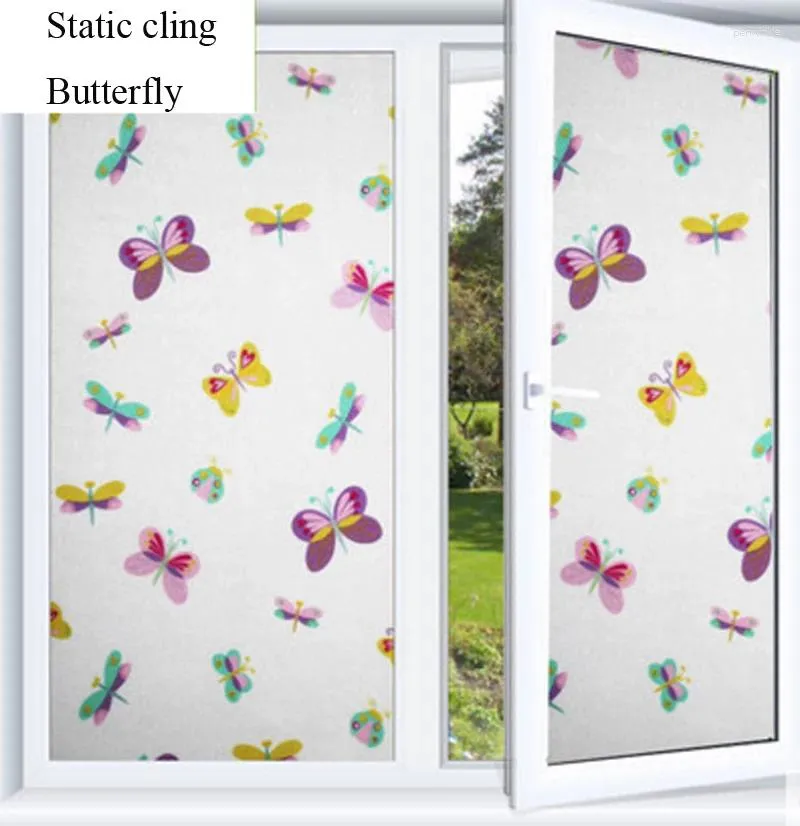 Window Stickers Colour Cartoon Butterfly Frosted Static Glass Sticker Children 's Room Sunscreen Security Transparent Opaque Toilet Film