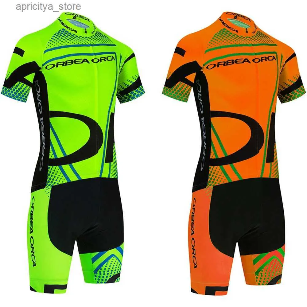 Cycling Jersey Sets New Fluor Green Cycling Jersey ORBEA ORCA Bike Jersey Shorts Set Men Women Quick dry Ropa Ciclismo Pro Bicyc T-Shirt Clothing L48