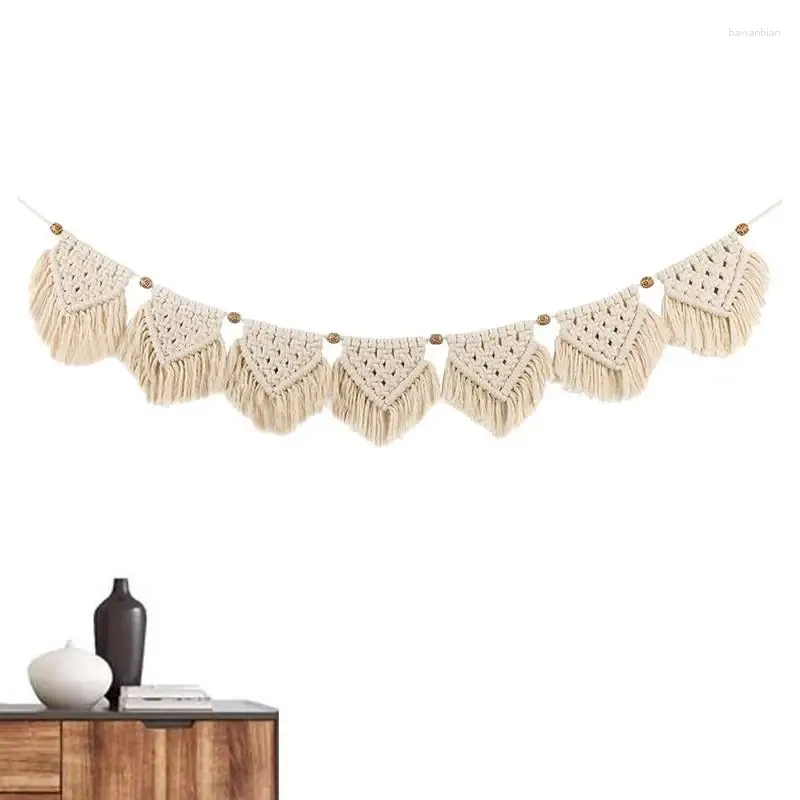 Gobeliny Macrame Macrame Duże wiszące boho Tassels Garland Banner z drewnianym koralikiem domowym dekoracja sztuki do sypialni