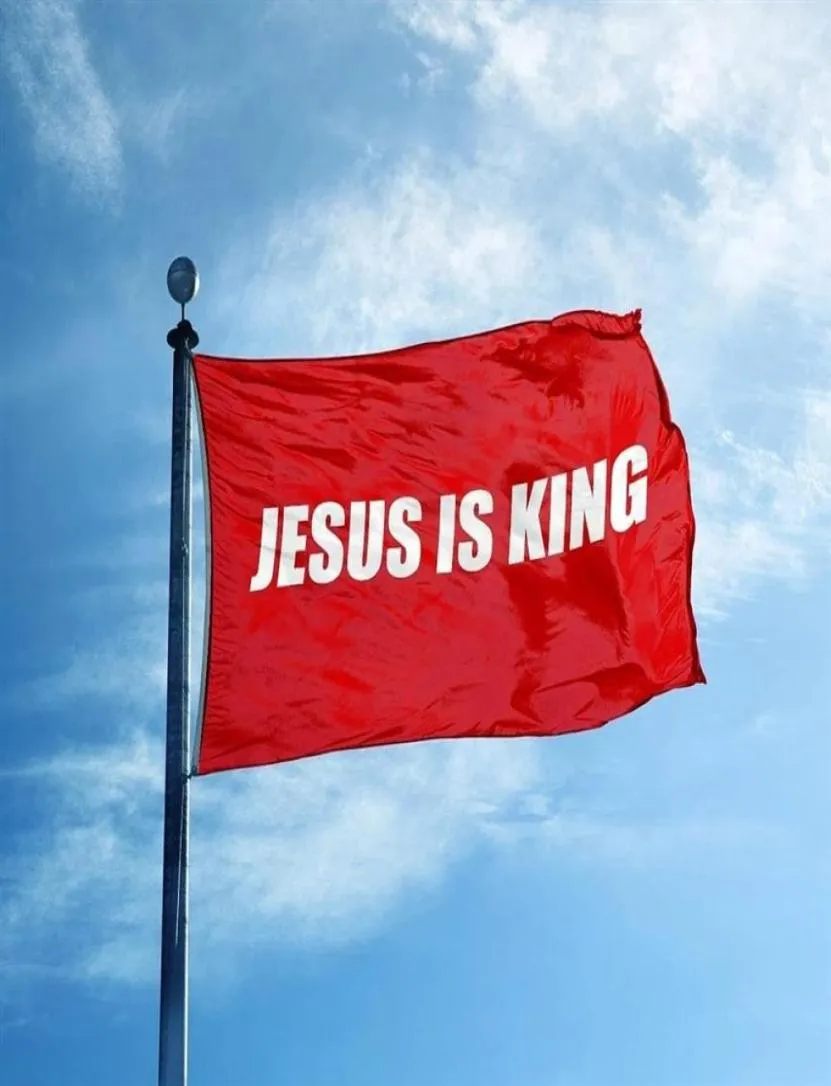 Impression numérique personnalisée 3x5 pieds 90x150cm Jésus est king drapeau rouge noir blanc drapeaux chrétiens intérieurs extérieurs pour suspendre le décoratif ho2300708