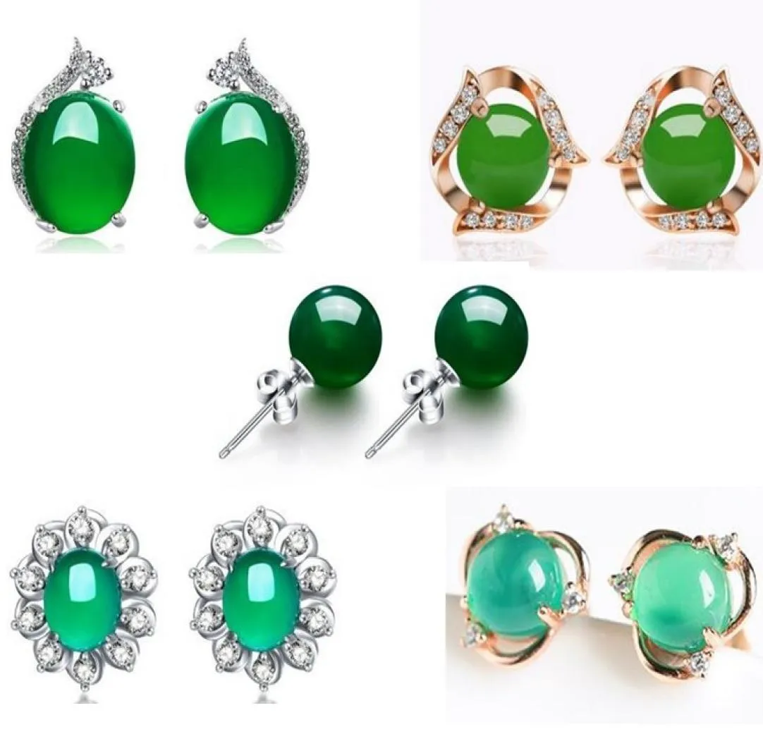 2018 Women Fashion Green Chalcedony Kolczyki Women039S S925 Silver PlATED MOSAIC JADE KEARRING GINITY JEINDERS SEXY AKCESORY 1PAIR3332593