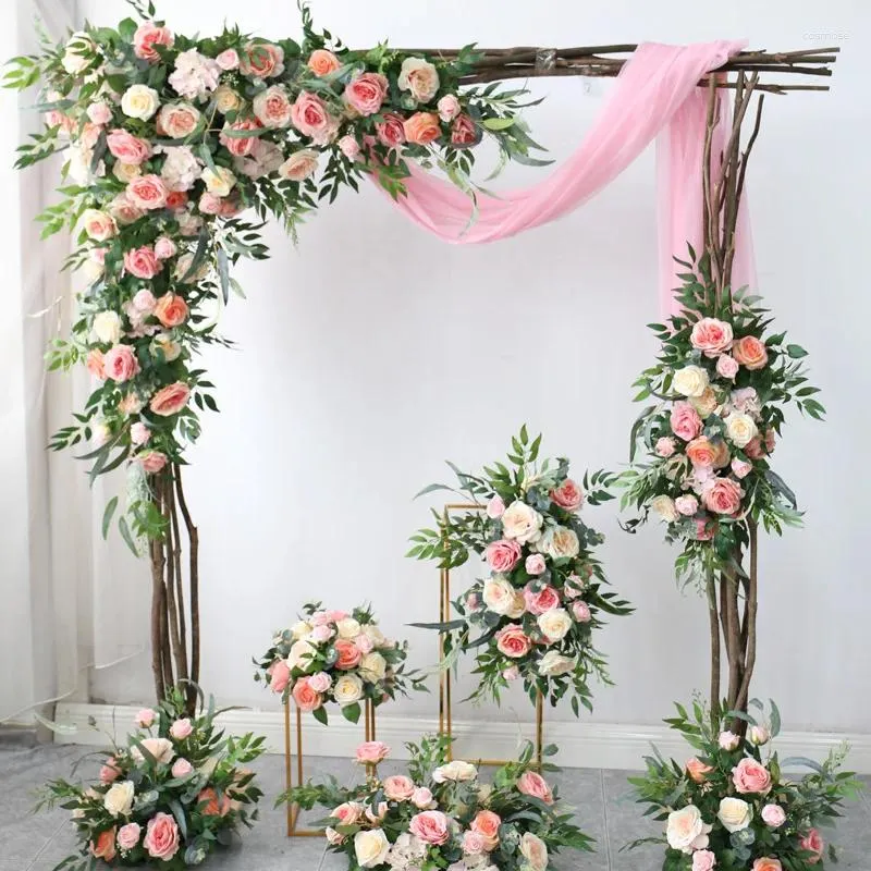 Flores decorativas Linha de flor artificial personalizada para mesa de mesa arranjo floral arco de casamento decoração de pano de fundo rosa parede de festa