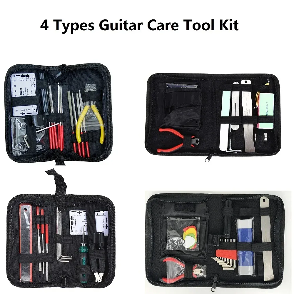 Kablar 4 typer Professionell gitarrvårdsverktyg Reparation Underhållsteknikpaket för akustisk elbasgitarrverktygssats