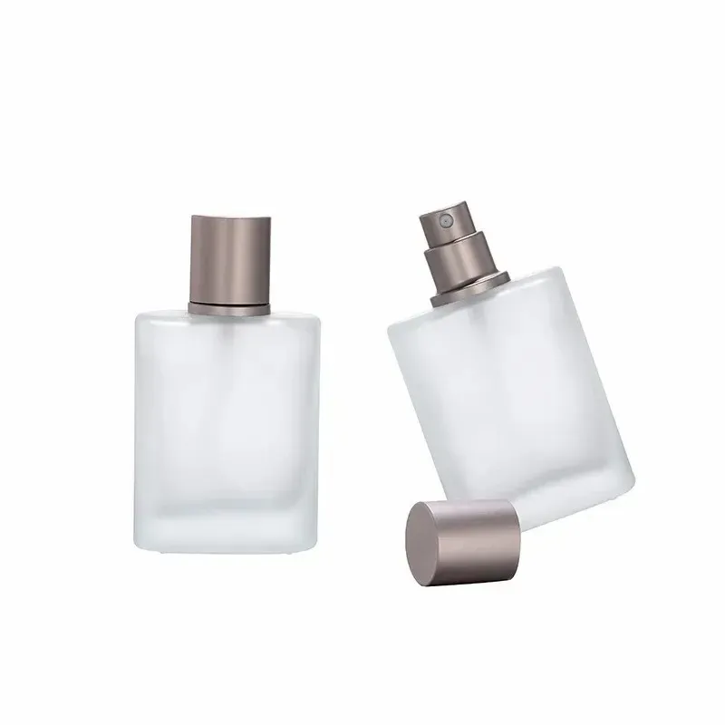 30ml 50ml Clear Glass Spray Bottle Frosted Square Glass Perfume Bottle Cosmetic Packaging Bottle Vials