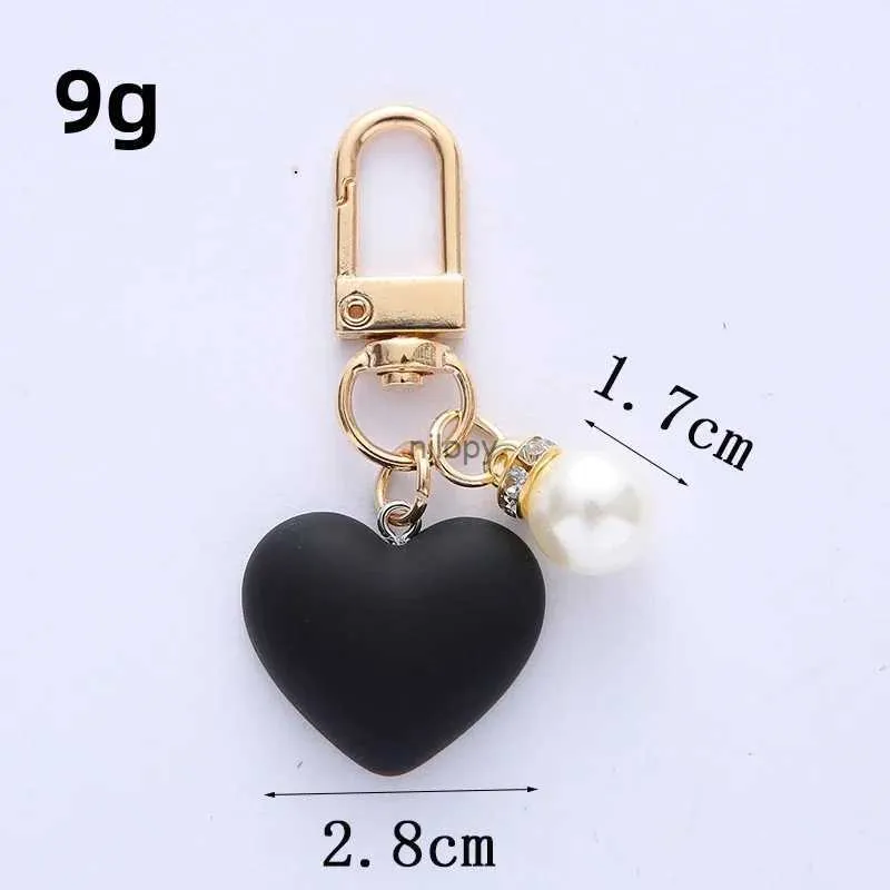 Keychains Lanyards Fashion Heart Shaped Keychain Frosted Heart Pearl Pendant Keyring For Par Earphone Case Charm Car Key Holder Accessories Gift