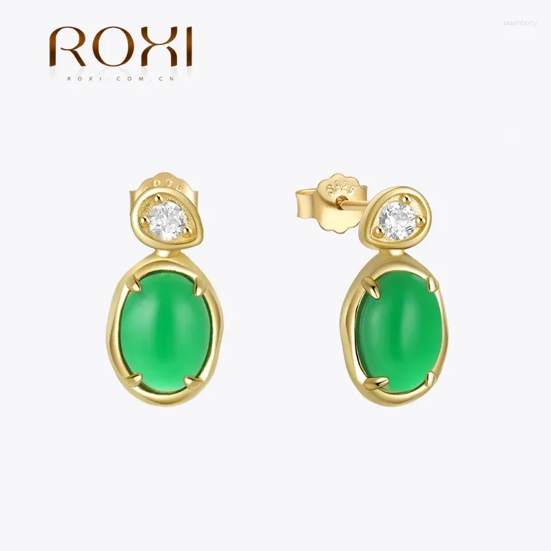 Boucles d'oreilles Stud Roxi 925 Sterling Silver Green Zircon Piercing Earge pour femmes coréen Party Wear Drop Bielry Gifts Bijoux Femme