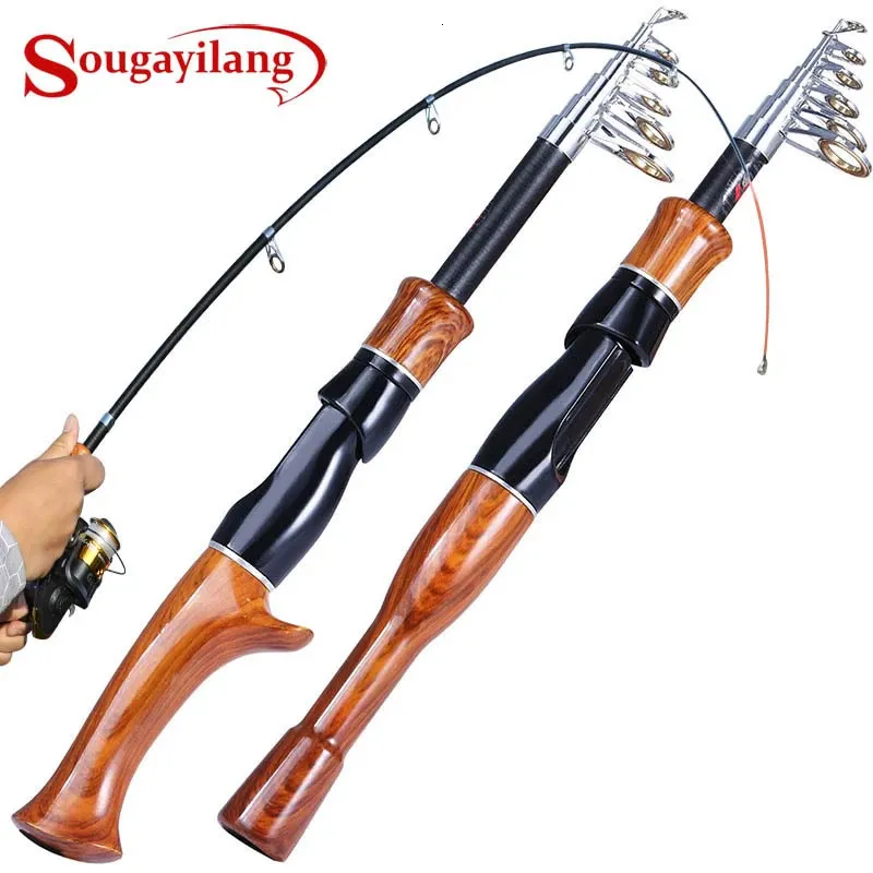 Sougayilang Telescopic Fishing Rod 1.6mコルクハンドルスピニング/キャスティングフィッシングロールカーボンファイバープロテッブルトラベル釣りロッドペスカ240407