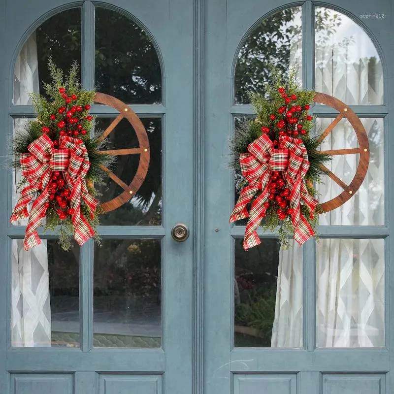 Decoratieve bloemen Kerstmis houten krans deur hangende rode boogwiel slinger ornament rattan navidad windown xmas jaar decor drop