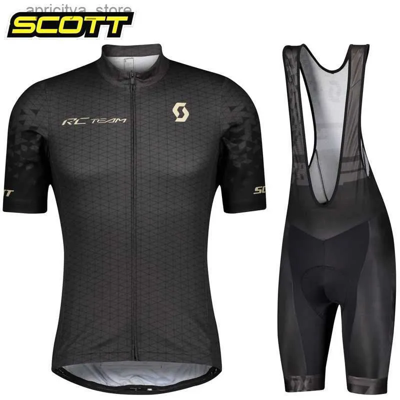 Jersey de cyclisme ensembles Scott Pro Cycling Jersey Set Men Bib Short Bicyc SEVE COLDING CECKING BIKE MAILLOT CICLISMO HOMBRE BLACK SETS POUR MTB L48