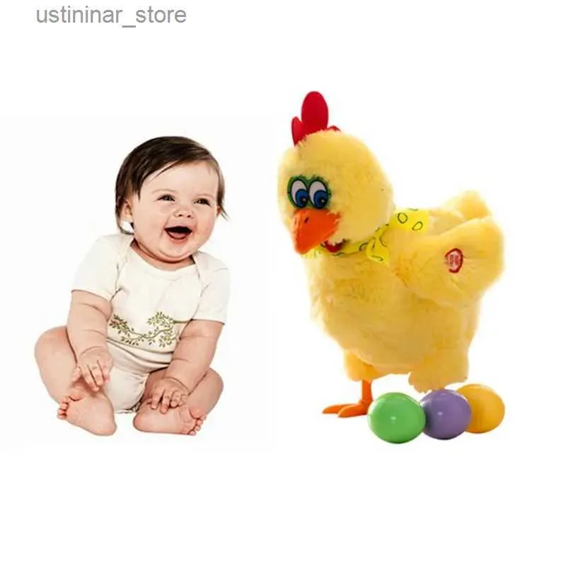 Fyllda plyschdjur Electric Musical Dancing Chicken Laying Egg Doll Raw Singing Dancing Electric Pet Plysch Funny Toy L47