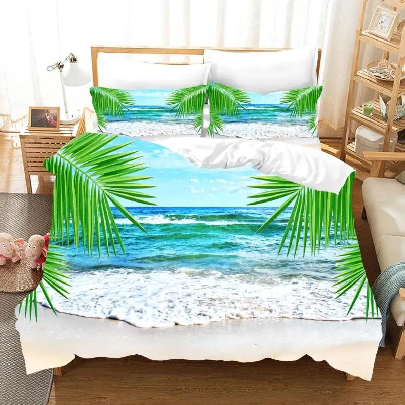 Bedding Sets Tropical Plant Tapestry Palm Tree Sunset Pattern Quilt Cover Pillowcase Decoration Starfish Polyester