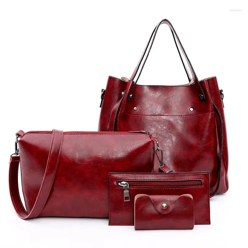 Kvällspåsar 4st kvinnors väska Set Casual Rivet Street Pu Leather Ladies Handbag Messenger Shoulder Wallet