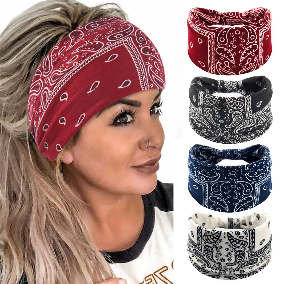 Modetillbehör lyxig klassisk pannband leopard tryck huvud wraps knut halsduk pannband stretch vriden pannband randig tyg pannband pannor