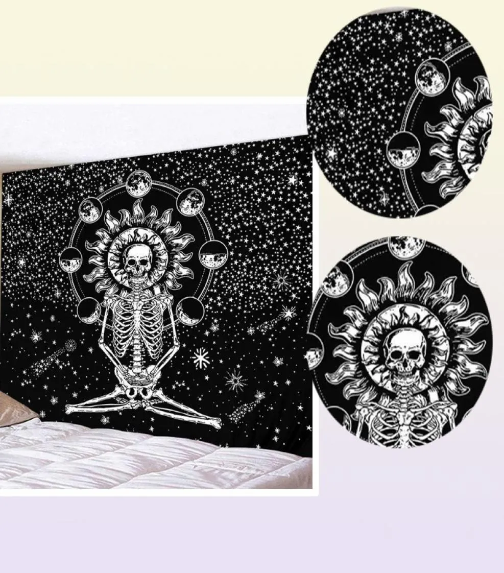Cammitever Skull Yoga Tapestry Travel Sleeping Pold Polyester tissu squelette Mur imprimé Tapestry 2106094192093