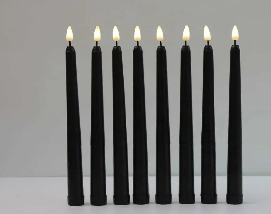 8 peças Bateria de luz de luz sem chama preta Operada por bateria LED de Natal 28 cm de longa Candlesticks falsos para casamento H8178014