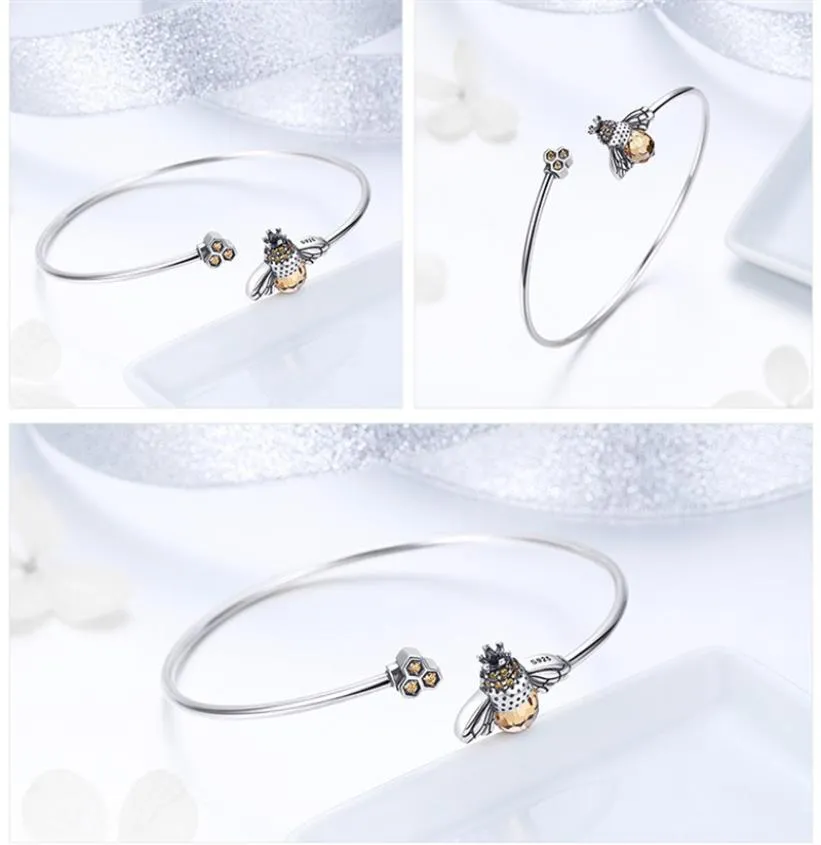 Bamoer 925 Sterling Silver Crystal Bee and Honeycomb Femmes Silver Bracelets Bangles pour femmes Sterling Silver Jewelry SCB104 1086 2398625