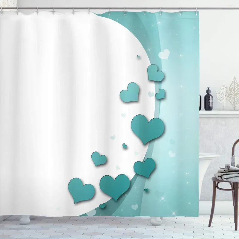 Douche gordijnen turquoise gordijn Valentijnsdag romantiek kunst met harten sterren bruiloft geluk thema badkamer decor set hooks 70 "