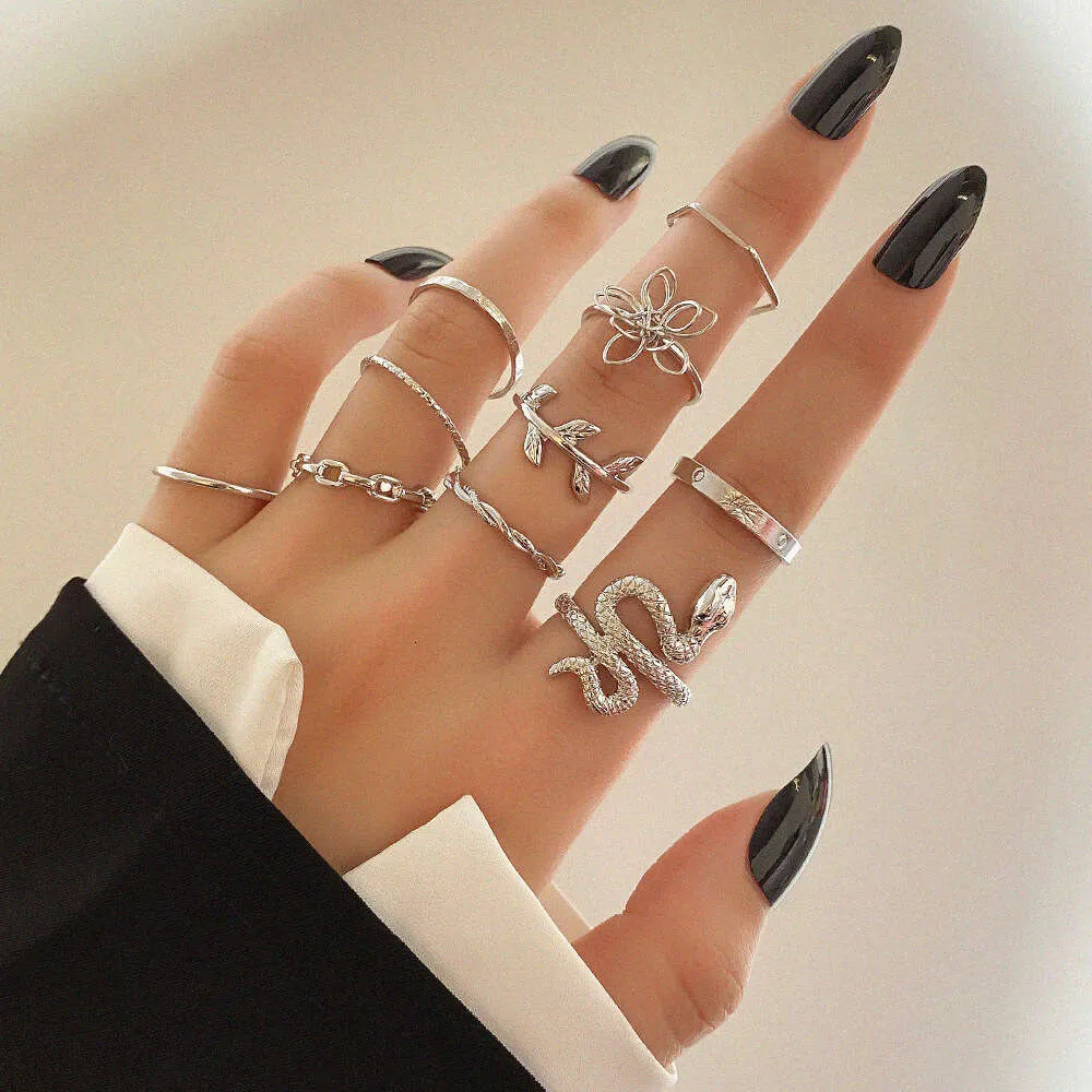 Hot Selling Snake Sunflower Design, Nisch och minimalistisk bladfog ring med 10 stycken