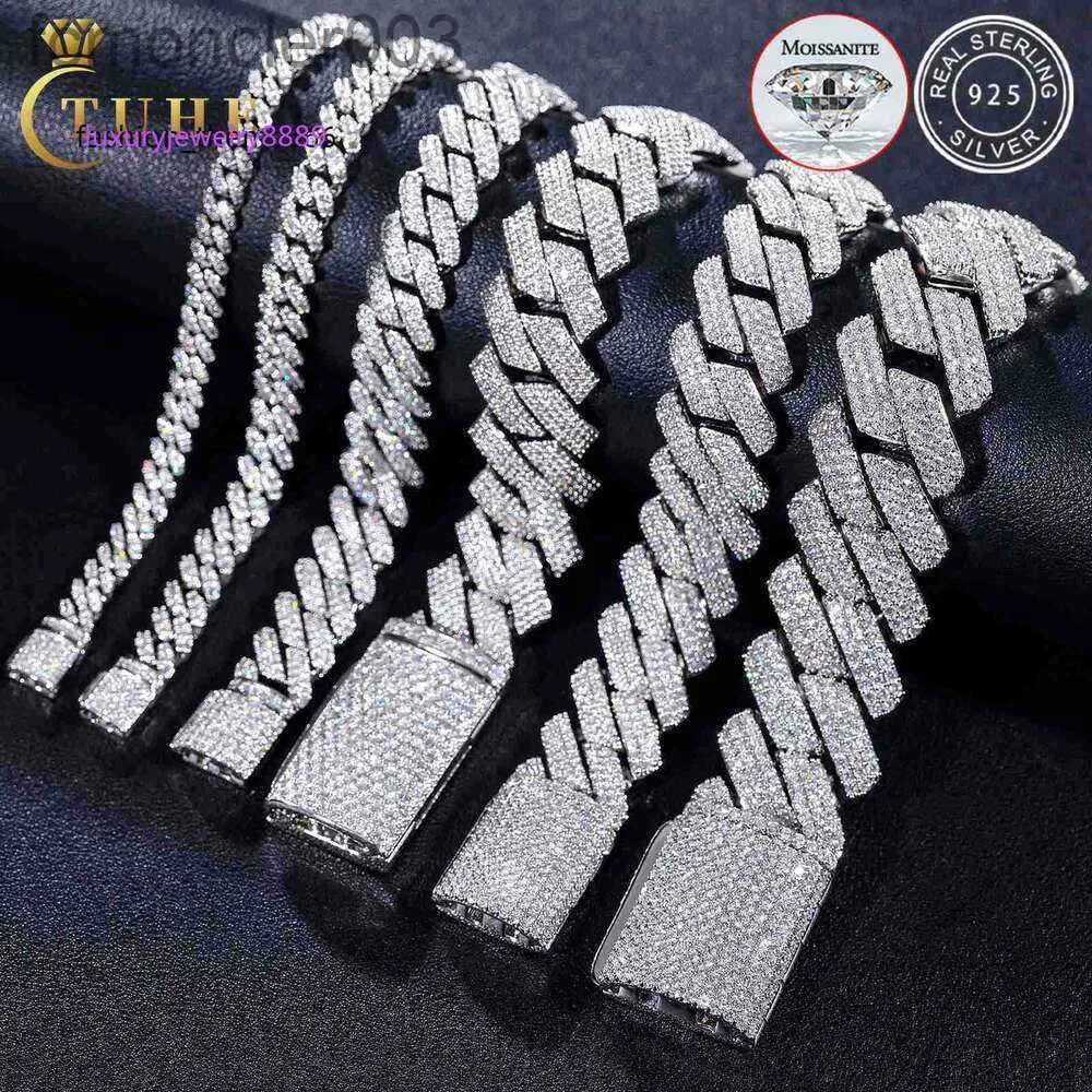 Charmarmband 8mm-25mm Pass Diamond Tester 925 Sterling Silver Full VVS Moissanite Iced Out Cuban Link Anklet Bangle Armband för män Kvinnor CIQA