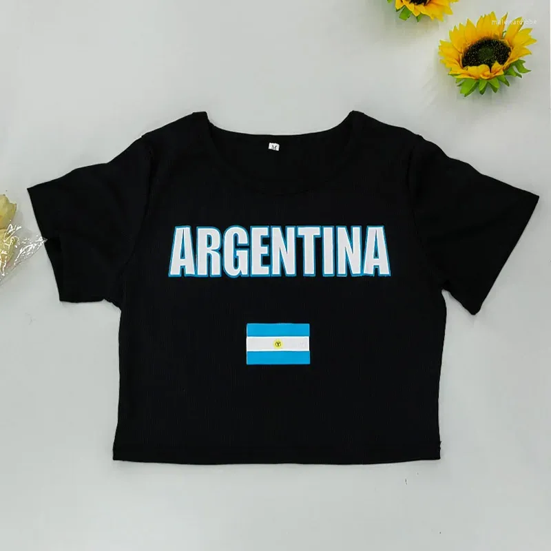 Women's T Shirts Y2k Summer 2024 Street Letter Argentina Tshirt Women Crop Top Casual Sport Tee Clothes Sweat Cool Soft T-Shirt Female