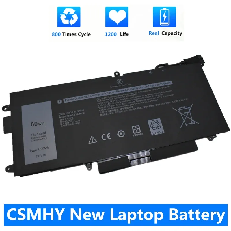 Batteries CSMHY NOUVEAU K5XWW Batterie d'ordinateur portable pour Dell Latitude 5289 7389 7390 2in1 Series Notebook 71TG4 725KY N18GG 7.6V 60W