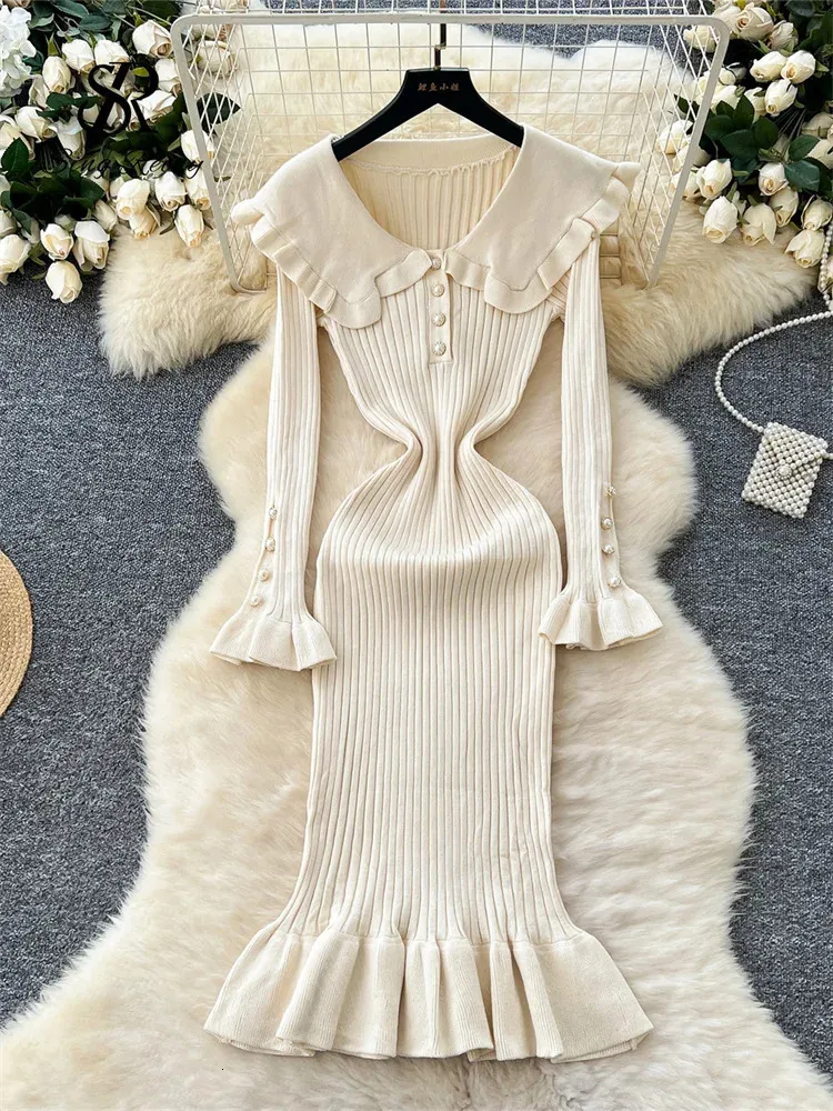 SINGREENY Women's Ultra Thin Peter Pan Collar mermaid sweater dress with Long Sleeves - Perfect for Autumn Work Preparatory Style (Style 241112) SINGREENY Women's Ultra Thin Peter Pan Collar mermaid sweater dress with Long Sleeves - Perfect for Autumn Work Preparatory Style (Style 241112)