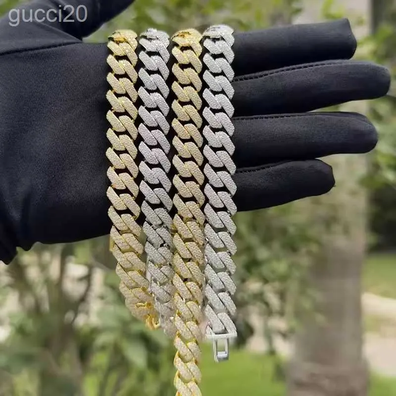 Miami Cuban Link łańcuch o szerokości 13 mm 2 rzędy Moissanite Diamond z bledną bleszymi łańcuchami Naszyjniki raper bioder biżuterii