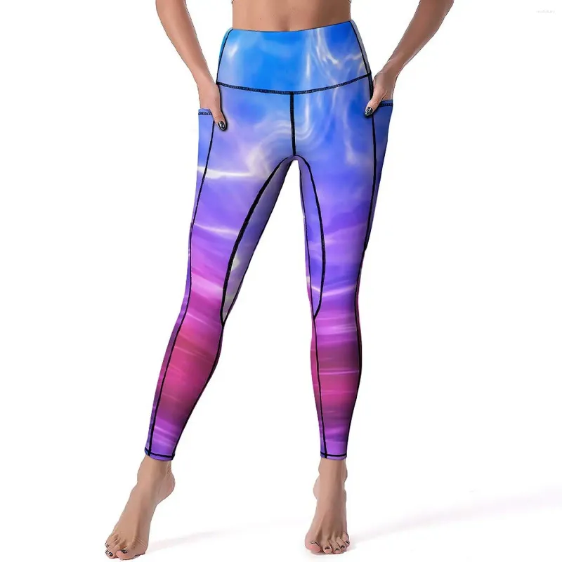 Aktive Hosen blau rosa lila flüssige Leggings abstrakte Kunst Workout Fitnessstudio Yoga Push Up Basic Sports Strumpfhosen dehnbar gedruckte Legging