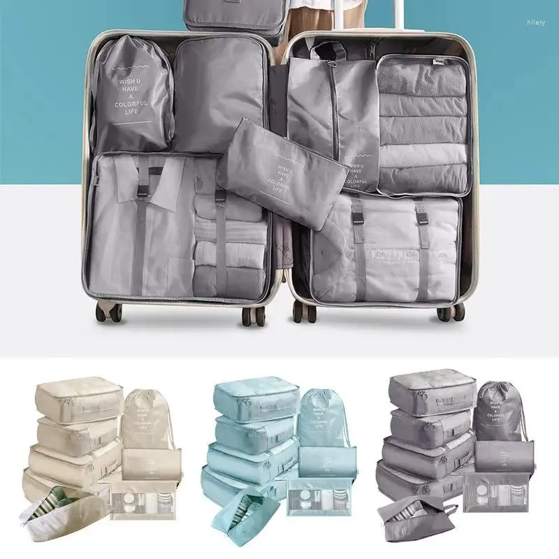 Förvaringspåsar Packing Cube Set Travel Organisers Waterproof Cloth Reableable 8st Compress Accessoarer