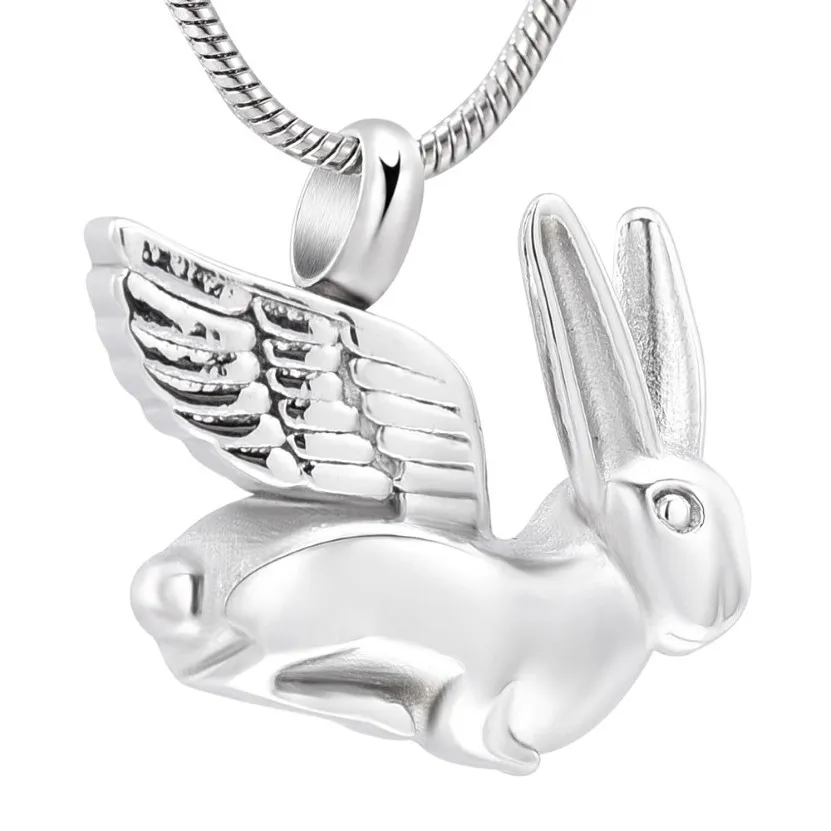 Cremation Pendant Keepsakes halsband Ashes Holder Rostfritt stålkanin med Angel Wings urn Funeral Memorial Jewelry216y