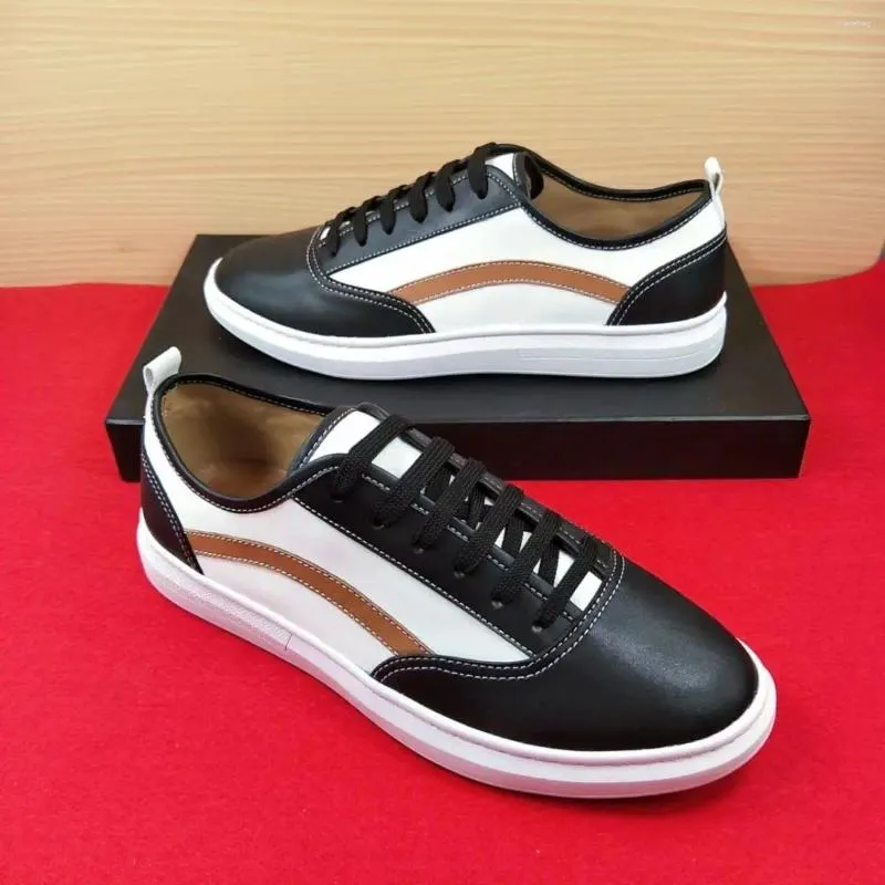 Casual Shoes 2024 Fashion Breathable Comfortable Flat Heel Lace-up Board Men's Leather Stitching Sports Leisure