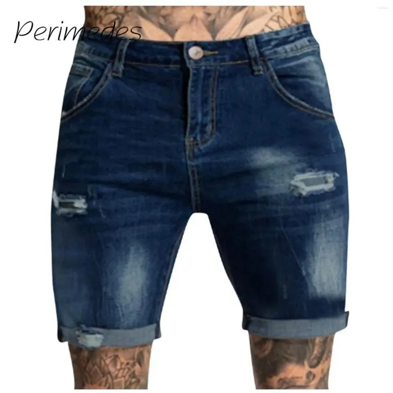 Heren shorts jeans zipper casual 2024 scheurde noodlijdende denim trunks met gebroken gaten zakken rekbare mode ropa hombre
