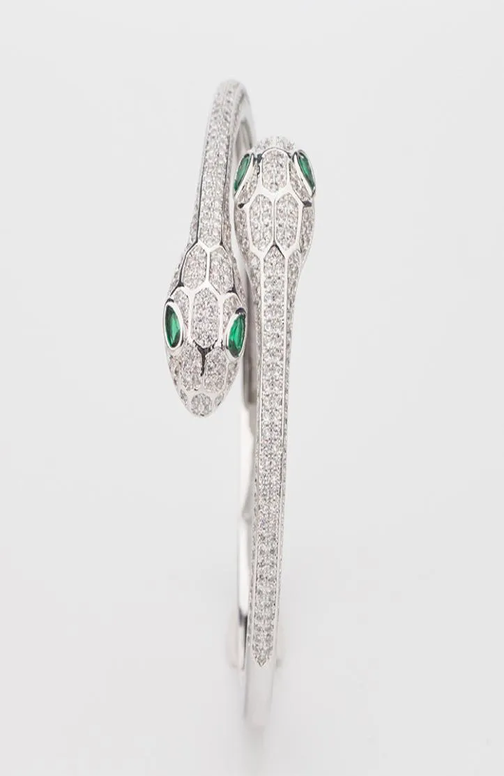 Women Two Head Open Bracelets Jewelry Handmade Natural Emerald Sterling Silver Woman Elasticity Animal Bangle Wedding Jewelry8067268
