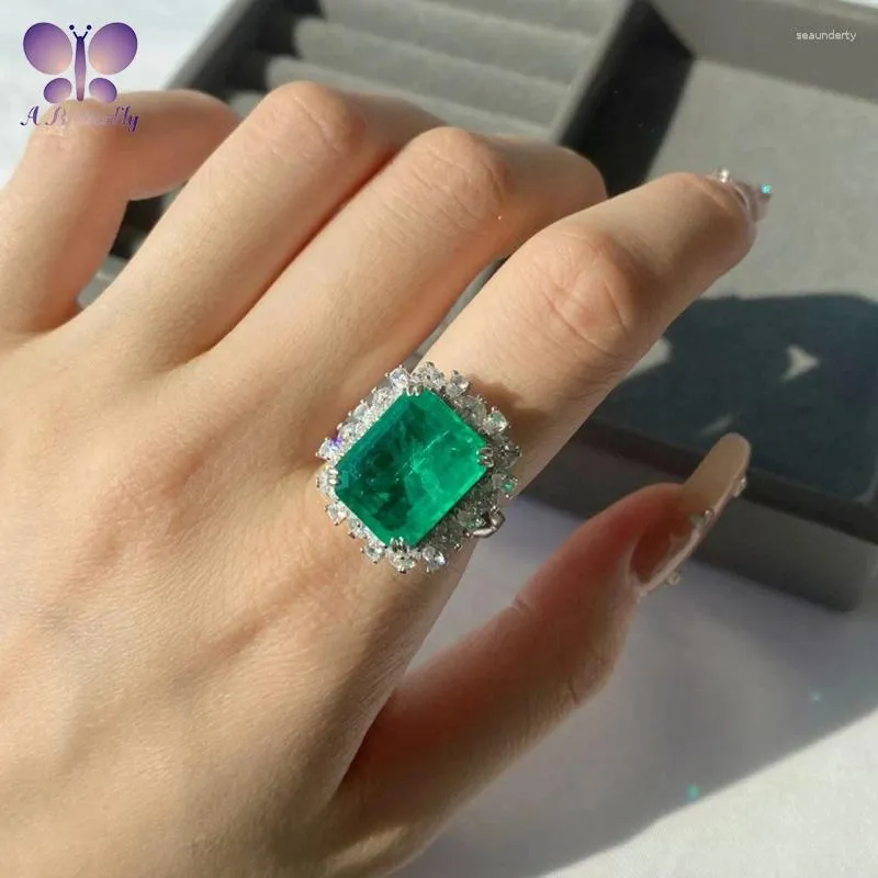 Ringos de cluster Abutterfly 925 prata esterlina 12 15mm 5a Simulação Emeralda Ring Ring Luxury Party Fine Jewelry por atacado