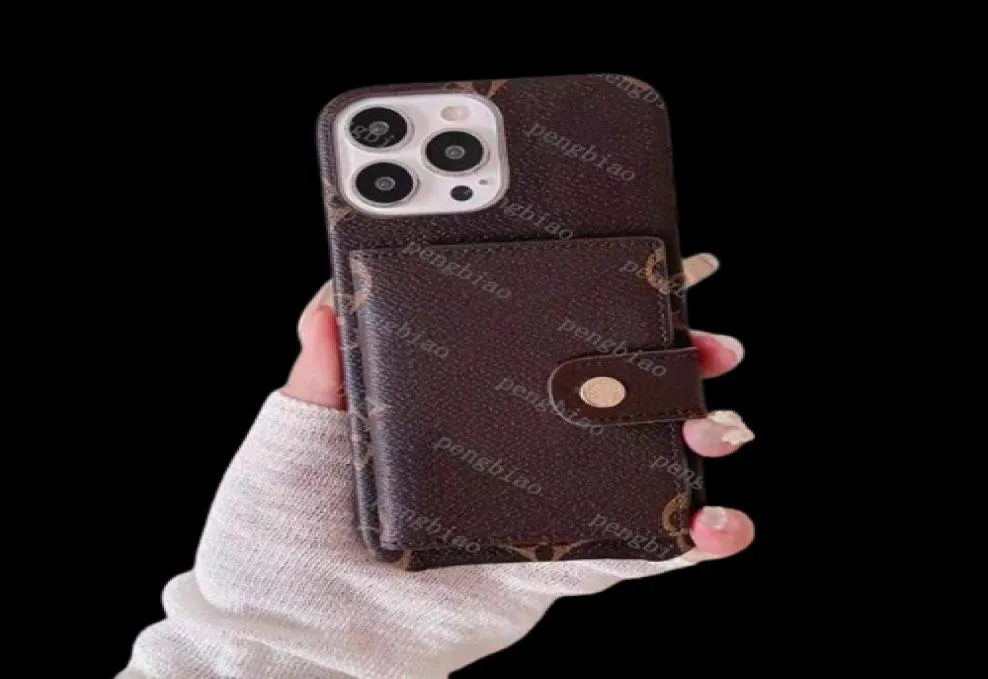 Étui de téléphone de portefeuille de marque de créateur pour iPhone 14 Pro Max 13 12 11 l Sac en cuir lettre imprimer la couverture arrière du support de cartes de cartes de cartes PO5521240