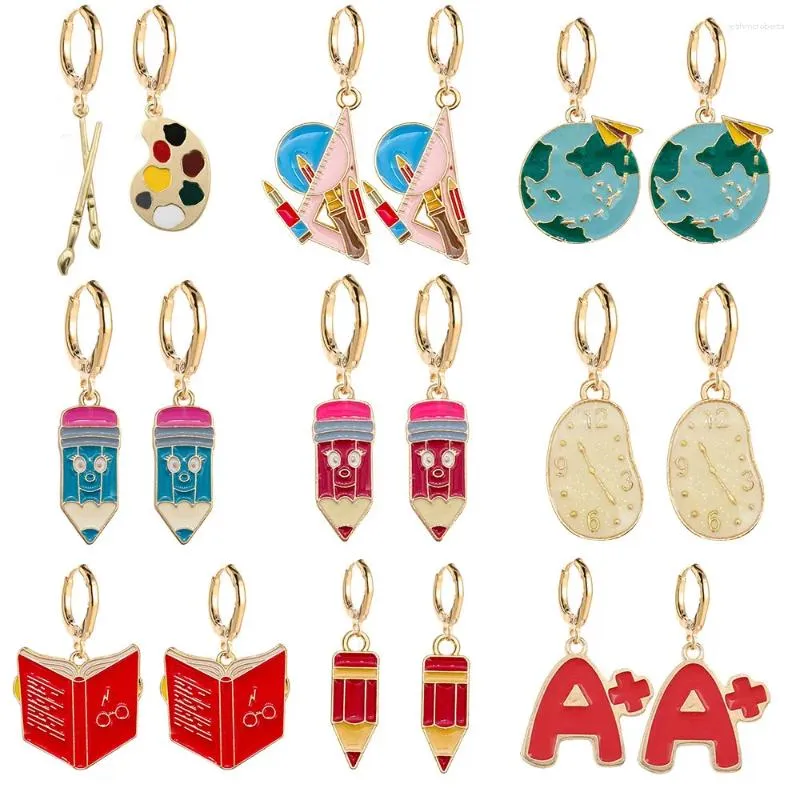 Boucles d'oreilles enveloppe les enseignants du livre de crayon souverain globe pendentif étudiant créatif pour les femmes bijoux en gros