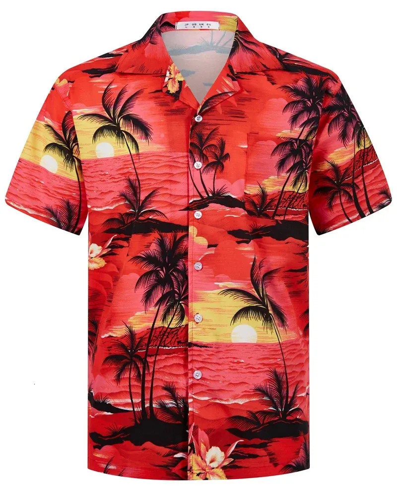 Letnie modne koszule Hawajskie Koszule krótkiego rękawa kokosowe drzewo kokosowe wydrukowane na plaży koszula aloha plus rozmiar 6xl hombre ropa 240415