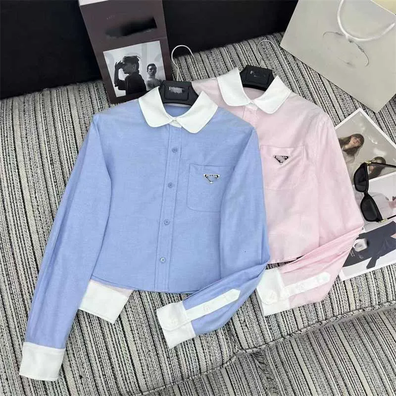 Designer Women's Blouses & Shirts 24 Spring/Summer Contrasting Polo Short Shirt Classic Inverted Triangle Label Simple and Versatile Shirt XCF9