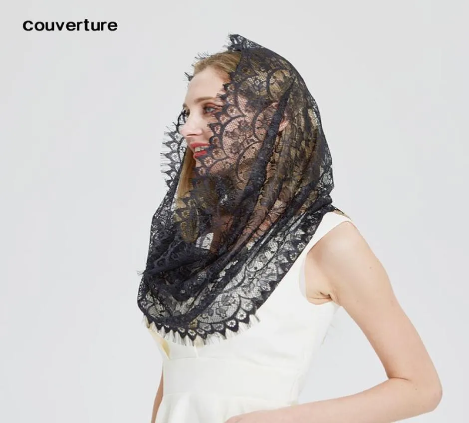 design women Soft black White lace scarf rings Ladies shawls foulard femme headband Wedding hijab scarves5895476